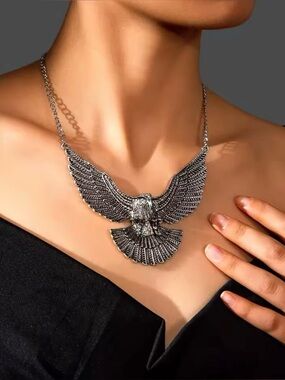 Anthropologie Silver Eagle Wing Statement Necklace